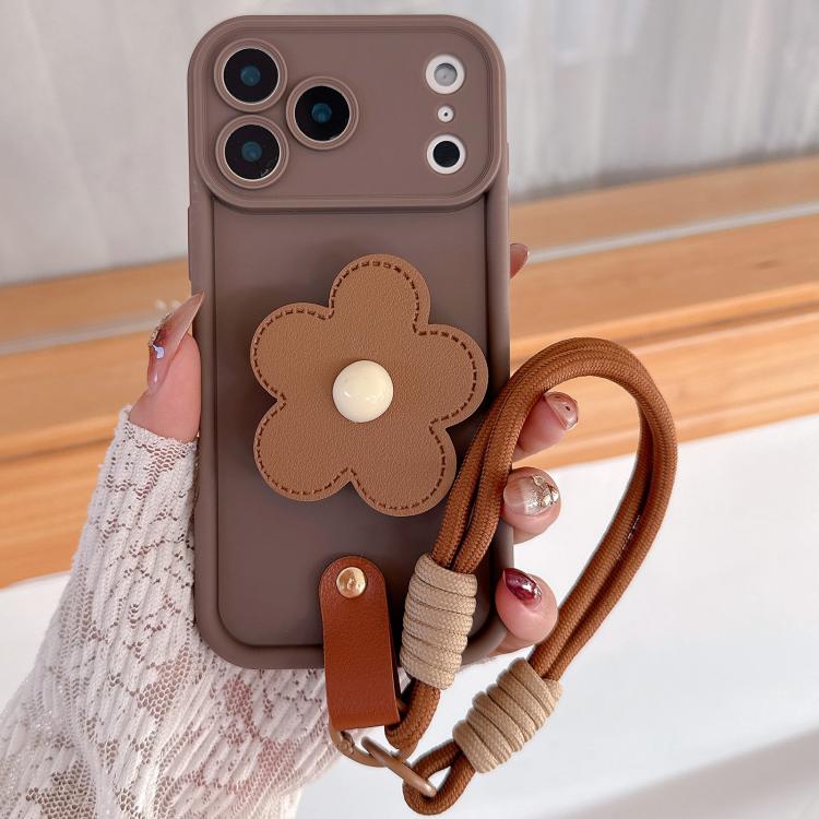 Custodia per telefono in TPU con supporto floreale e cordino con fibbia in PU., For iPhone 17 Pro Max, For iPhone 17 Pro, For iPhone 17, For iPhone Air, For iPhone 16 Pro Max, For iPhone 16 Pro