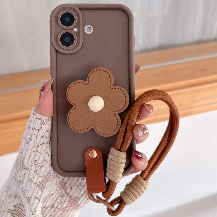 Custodia per telefono in TPU con supporto floreale e cordino con fibbia in PU., For iPhone 16, For iPhone 15 Pro Max, For iPhone 15 Pro, For iPhone 15, For iPhone 14, For iPhone 14 Pro