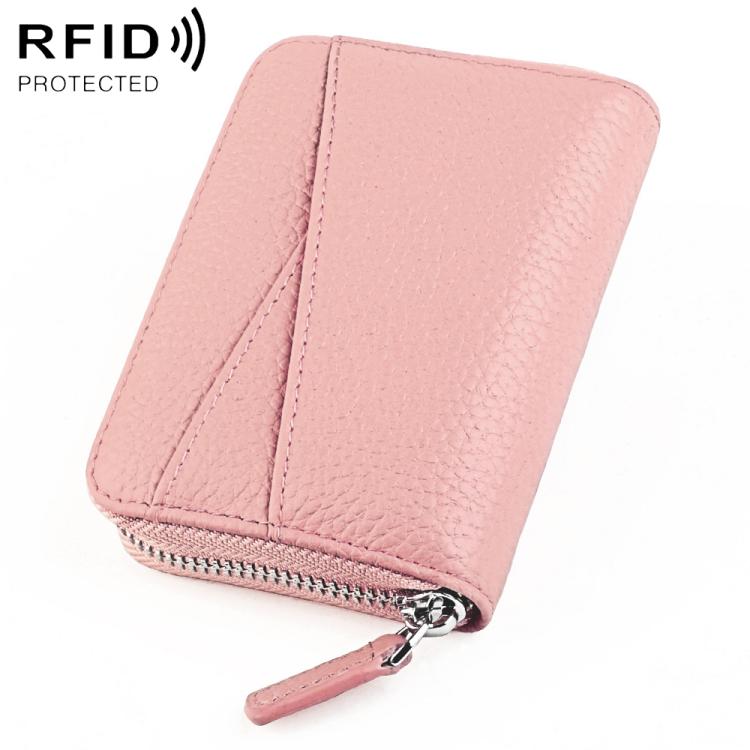 Portafoglio porta carte KB23 in vera pelle con cerniera e scomparto multiplo a fisarmonica con tecnologia RFID.