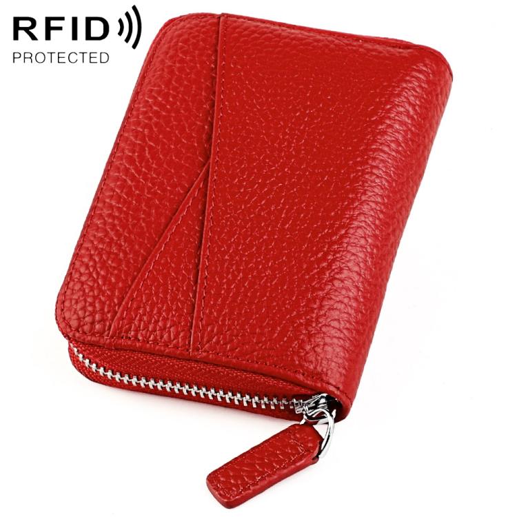 Portafoglio porta carte KB23 in vera pelle con cerniera e scomparto multiplo a fisarmonica con tecnologia RFID.