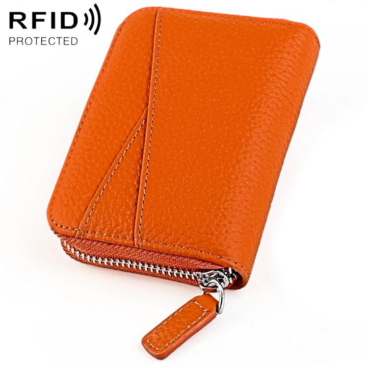Portafoglio porta carte KB23 in vera pelle con cerniera e scomparto multiplo a fisarmonica con tecnologia RFID.