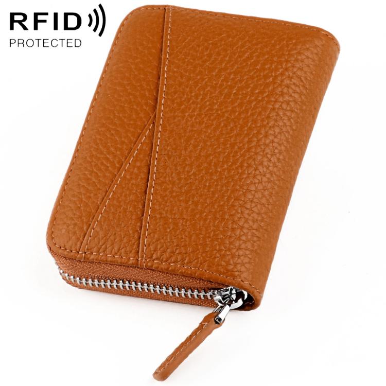 Portafoglio porta carte KB23 in vera pelle con cerniera e scomparto multiplo a fisarmonica con tecnologia RFID.