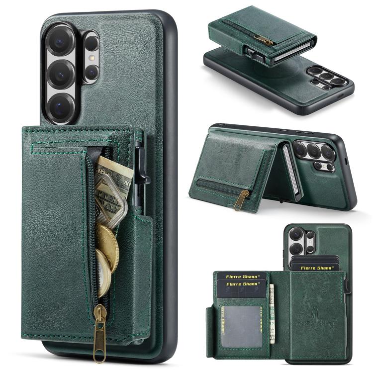 Fierre Shann Oil Wax Vegan Leather Magnetic Card Holder Retro Phone Case, For Galaxy S26+ 5G, For Galaxy S26 Ultra 5G, For Galaxy S26 5G, For Galaxy S25 FE 5G