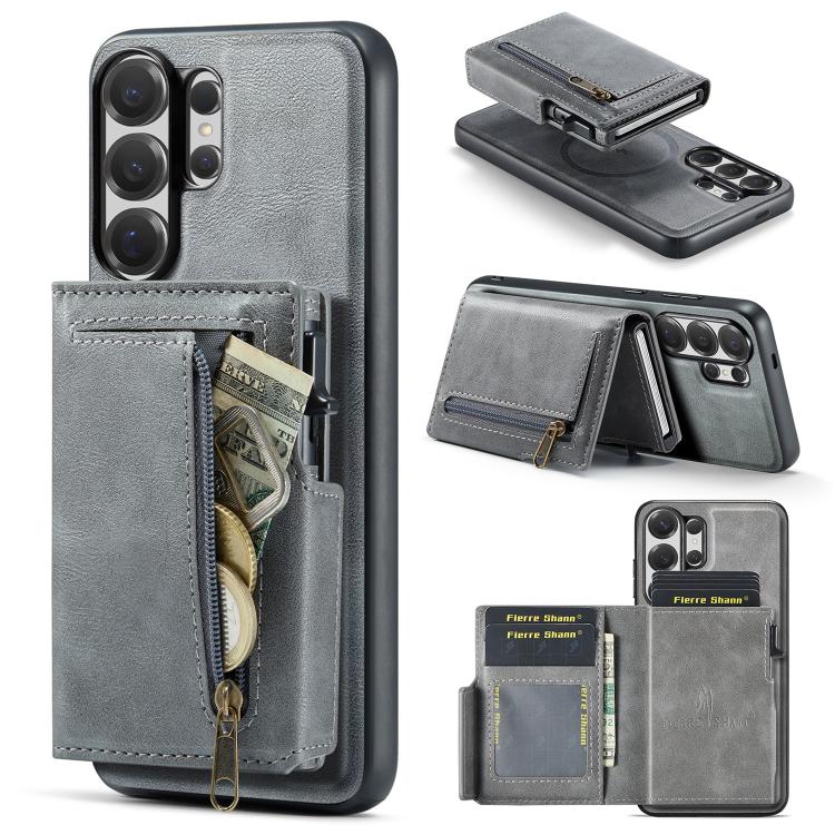 Fierre Shann Oil Wax Vegan Leather Magnetic Card Holder Retro Phone Case, For Galaxy S26+ 5G, For Galaxy S26 Ultra 5G, For Galaxy S26 5G, For Galaxy S25 FE 5G