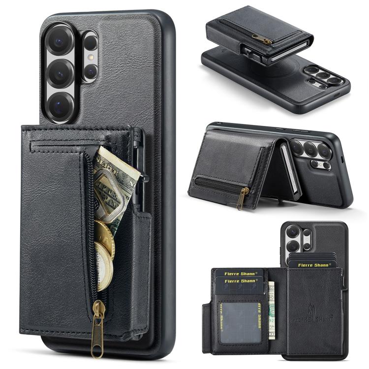 Fierre Shann Oil Wax Vegan Leather Magnetic Card Holder Retro Phone Case, For Galaxy S26+ 5G, For Galaxy S26 Ultra 5G, For Galaxy S26 5G, For Galaxy S25 FE 5G