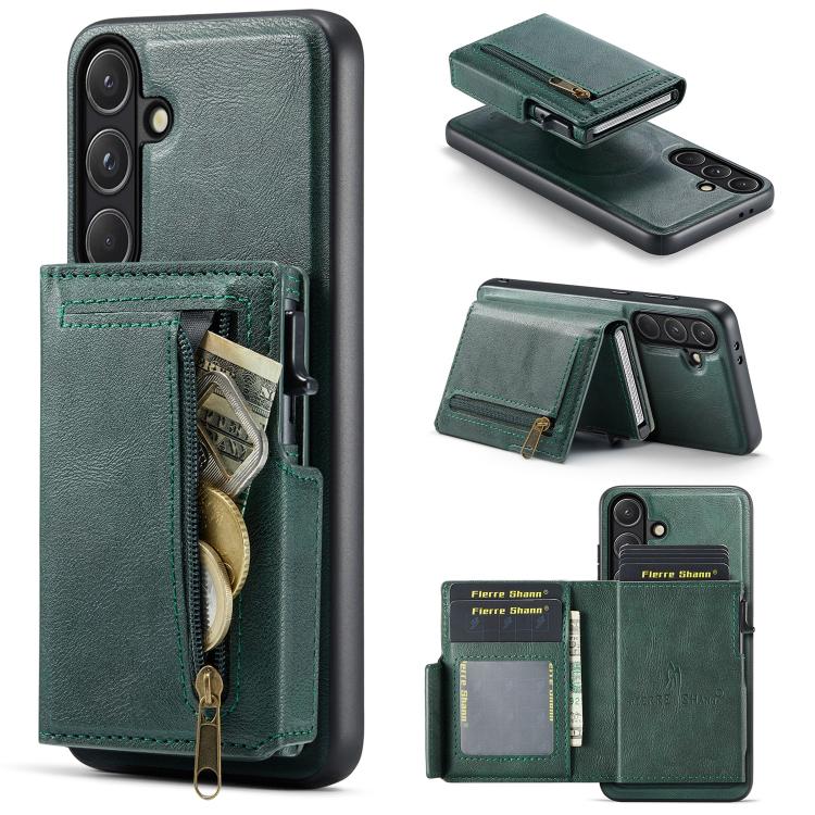 Fierre Shann Oil Wax Vegan Leather Magnetic Card Holder Retro Phone Case, For Galaxy S26+ 5G, For Galaxy S26 Ultra 5G, For Galaxy S26 5G, For Galaxy S25 FE 5G