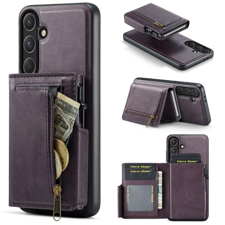 Fierre Shann Oil Wax Vegan Leather Magnetic Card Holder Retro Phone Case, For Galaxy S26+ 5G, For Galaxy S26 Ultra 5G, For Galaxy S26 5G, For Galaxy S25 FE 5G