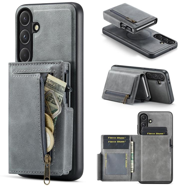 Fierre Shann Oil Wax Vegan Leather Magnetic Card Holder Retro Phone Case, For Galaxy S26+ 5G, For Galaxy S26 Ultra 5G, For Galaxy S26 5G, For Galaxy S25 FE 5G