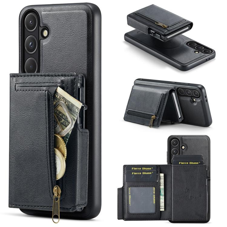Fierre Shann Oil Wax Vegan Leather Magnetic Card Holder Retro Phone Case, For Galaxy S26+ 5G, For Galaxy S26 Ultra 5G, For Galaxy S26 5G, For Galaxy S25 FE 5G