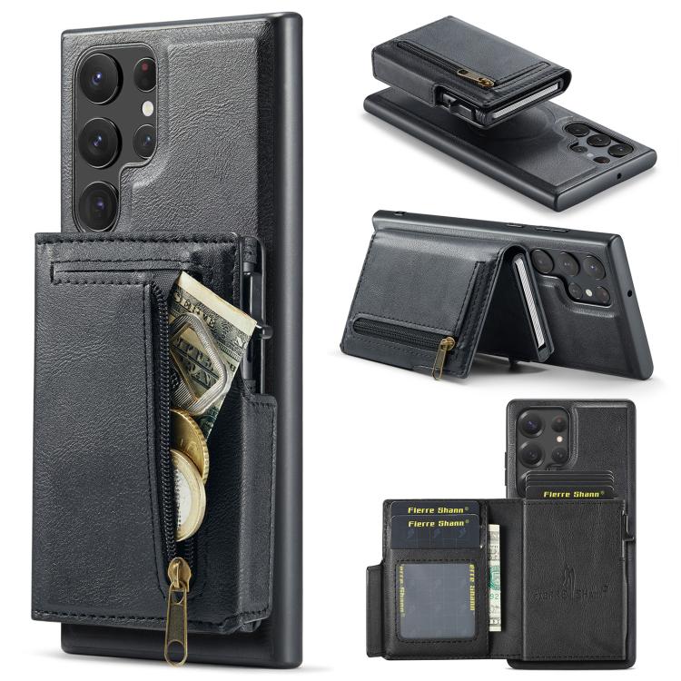 Fierre Shann Oil Wax Vegan Leather Magnetic Card Holder Retro Phone Case, For Galaxy S25 Edge 5G, For Galaxy S25 5G, For Galaxy S25+ 5G, For Galaxy S25 Ultra 5G