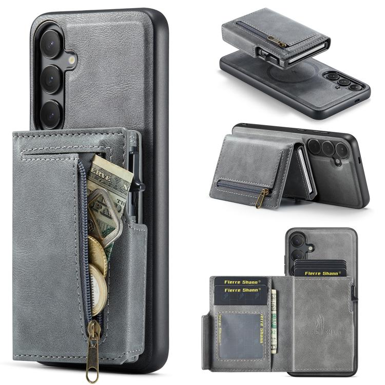 Fierre Shann Oil Wax Vegan Leather Magnetic Card Holder Retro Phone Case, For Galaxy S25 Edge 5G, For Galaxy S25 5G, For Galaxy S25+ 5G, For Galaxy S25 Ultra 5G