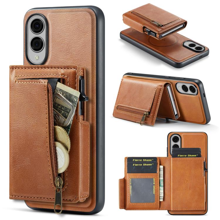 Fierre Shann Oil Wax Vegan Leather Magnetic Card Holder Retro Phone Case, For Galaxy S25 Edge 5G, For Galaxy S25 5G, For Galaxy S25+ 5G, For Galaxy S25 Ultra 5G