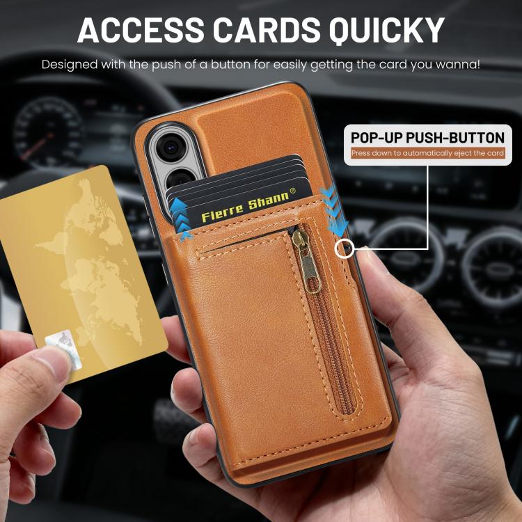 Fierre Shann Oil Wax Vegan Leather Magnetic Card Holder Retro Phone Case, For Galaxy S25 Edge 5G, For Galaxy S25 5G, For Galaxy S25+ 5G, For Galaxy S25 Ultra 5G