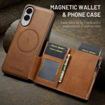 Fierre Shann Oil Wax Vegan Leather Magnetic Card Holder Retro Phone Case, For Galaxy S25 Edge 5G, For Galaxy S25 5G, For Galaxy S25+ 5G, For Galaxy S25 Ultra 5G