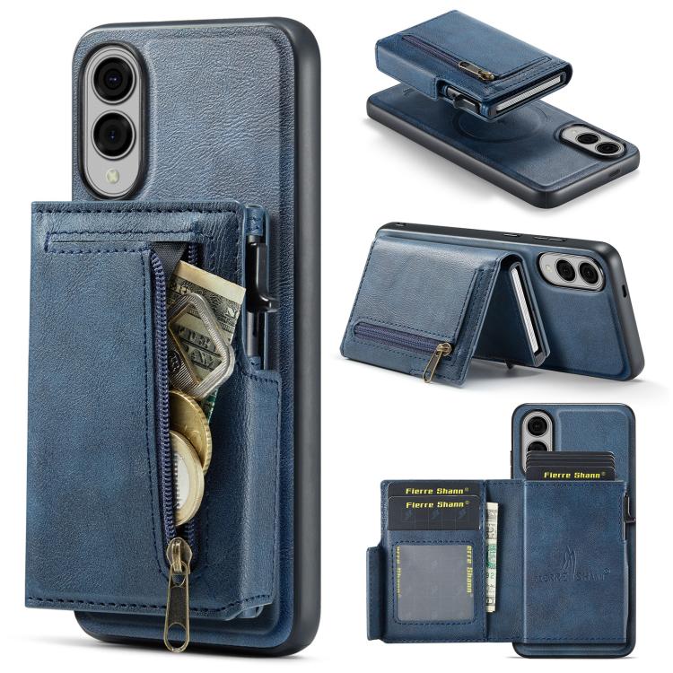 Fierre Shann Oil Wax Vegan Leather Magnetic Card Holder Retro Phone Case, For Galaxy S25 Edge 5G, For Galaxy S25 5G, For Galaxy S25+ 5G, For Galaxy S25 Ultra 5G