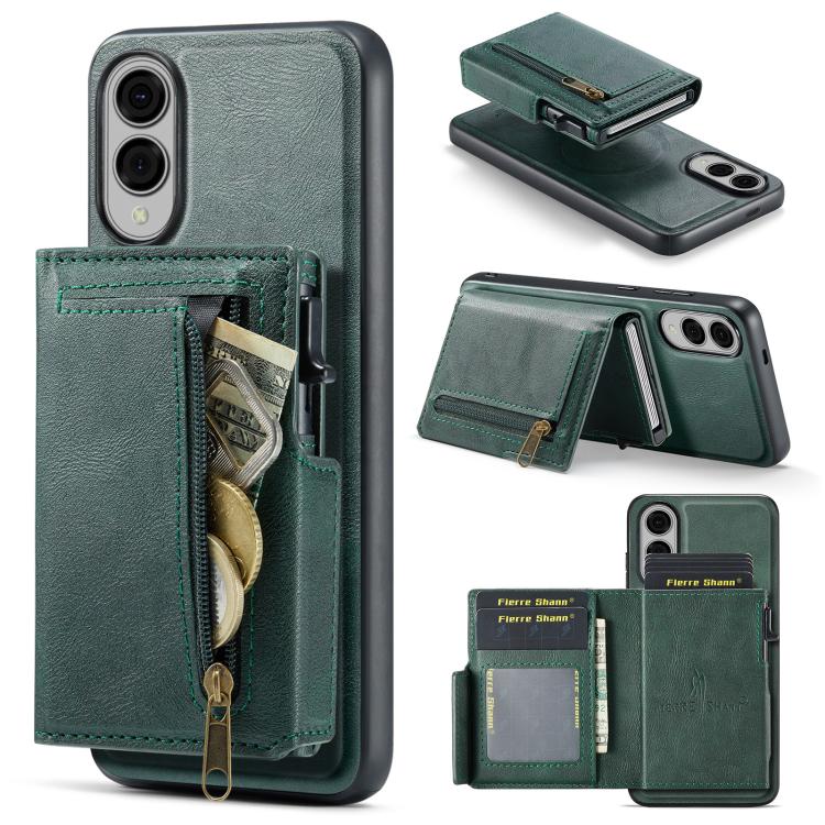 Fierre Shann Oil Wax Vegan Leather Magnetic Card Holder Retro Phone Case, For Galaxy S25 Edge 5G, For Galaxy S25 5G, For Galaxy S25+ 5G, For Galaxy S25 Ultra 5G
