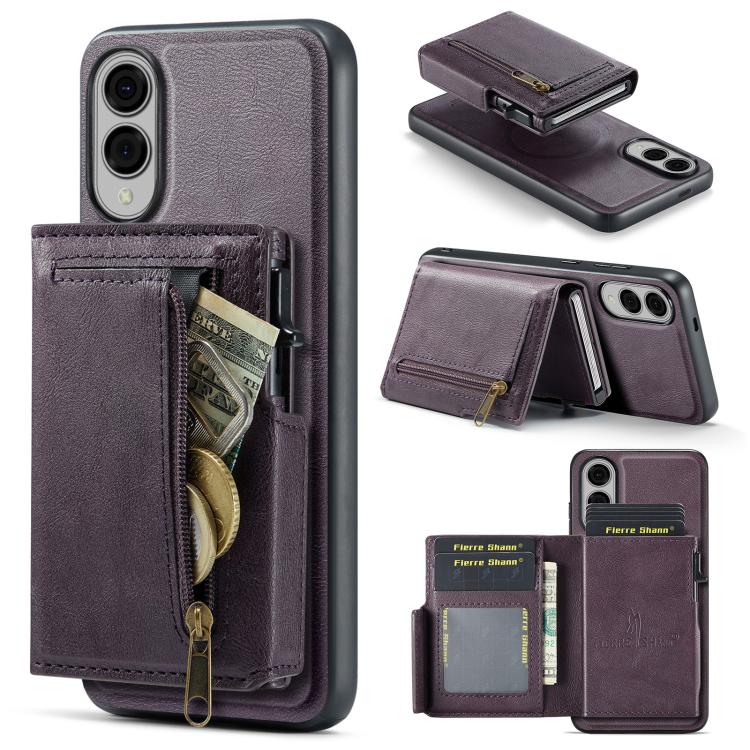 Fierre Shann Oil Wax Vegan Leather Magnetic Card Holder Retro Phone Case, For Galaxy S25 Edge 5G, For Galaxy S25 5G, For Galaxy S25+ 5G, For Galaxy S25 Ultra 5G