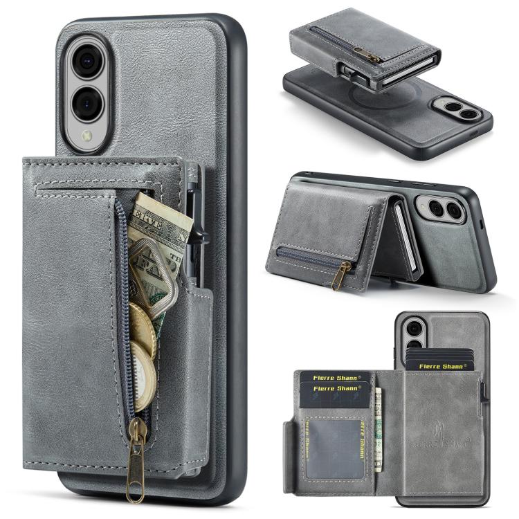 Fierre Shann Oil Wax Vegan Leather Magnetic Card Holder Retro Phone Case, For Galaxy S25 Edge 5G, For Galaxy S25 5G, For Galaxy S25+ 5G, For Galaxy S25 Ultra 5G