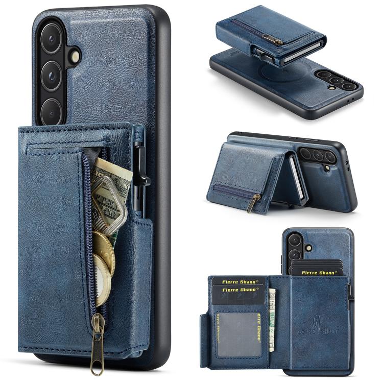 Fierre Shann Oil Wax Vegan Leather Magnetic Card Holder Retro Phone Case, For Galaxy S24 FE 5G, For Galaxy S24 Ultra 5G, For Galaxy S24+ 5G, For Galaxy S24 5G
