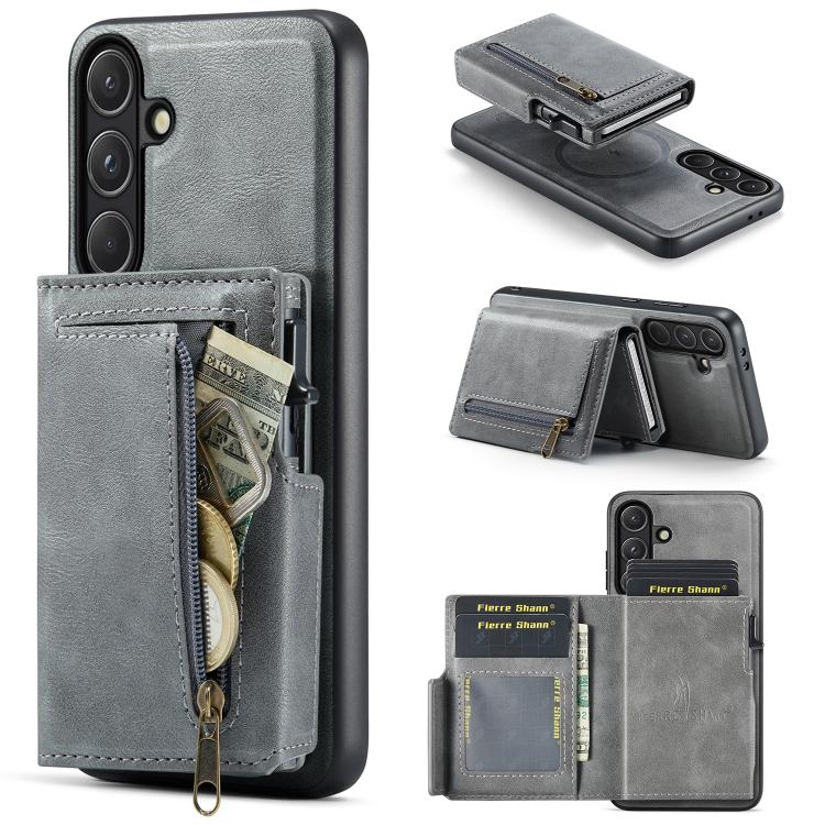 Fierre Shann Oil Wax Vegan Leather Magnetic Card Holder Retro Phone Case, For Galaxy S24 FE 5G, For Galaxy S24 Ultra 5G, For Galaxy S24+ 5G, For Galaxy S24 5G