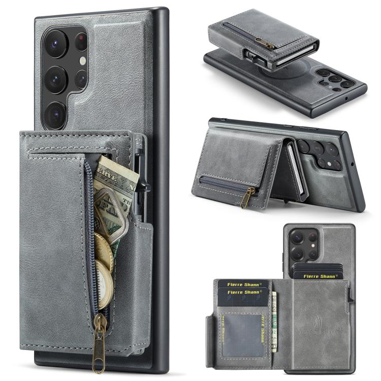 Fierre Shann Oil Wax Vegan Leather Magnetic Card Holder Retro Phone Case, For Galaxy S23 FE 5G, For Galaxy S23 Ultra 5G, For Galaxy S23+ 5G, For Galaxy S23 5G