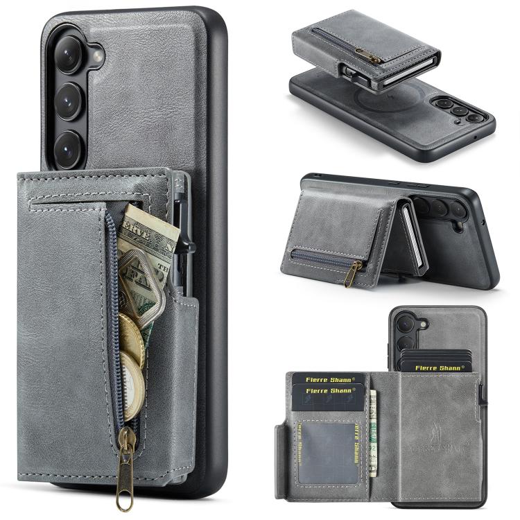 Fierre Shann Oil Wax Vegan Leather Magnetic Card Holder Retro Phone Case, For Galaxy S23 FE 5G, For Galaxy S23 Ultra 5G, For Galaxy S23+ 5G, For Galaxy S23 5G