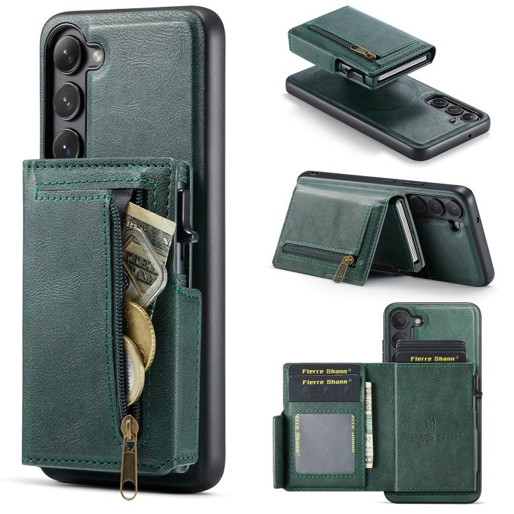 Fierre Shann Oil Wax Vegan Leather Magnetic Card Holder Retro Phone Case, For Galaxy S23 FE 5G, For Galaxy S23 Ultra 5G, For Galaxy S23+ 5G, For Galaxy S23 5G