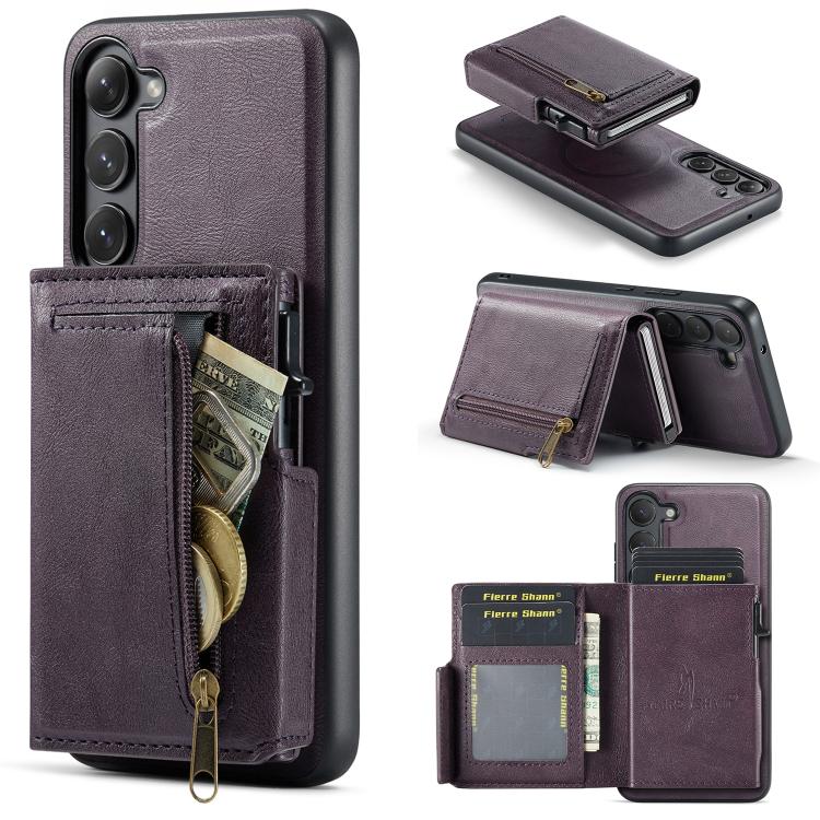Fierre Shann Oil Wax Vegan Leather Magnetic Card Holder Retro Phone Case, For Galaxy S23 FE 5G, For Galaxy S23 Ultra 5G, For Galaxy S23+ 5G, For Galaxy S23 5G