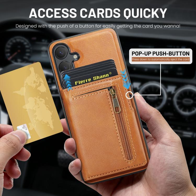 Fierre Shann Oil Wax Vegan Leather Magnetic Card Holder Retro Phone Case, For Galaxy S23 FE 5G, For Galaxy S23 Ultra 5G, For Galaxy S23+ 5G, For Galaxy S23 5G