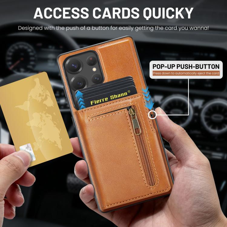 Fierre Shann Oil Wax Vegan Leather Magnetic Card Holder Retro Phone Case, For Galaxy S22 Ultra 5G, For Galaxy S22+ 5G, For Galaxy S22 5G