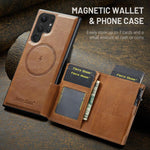 Fierre Shann Oil Wax Vegan Leather Magnetic Card Holder Retro Phone Case, For Galaxy S22 Ultra 5G, For Galaxy S22+ 5G, For Galaxy S22 5G