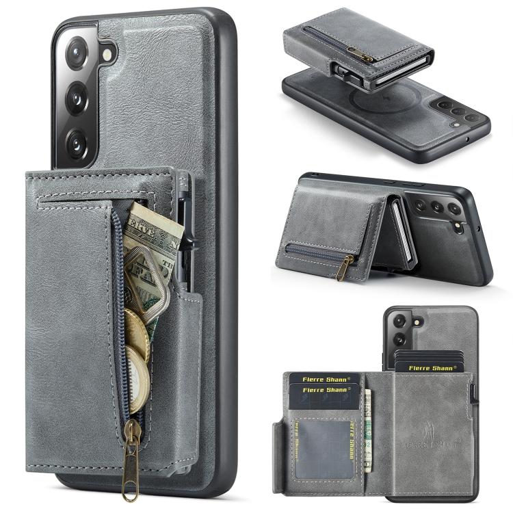 Fierre Shann Oil Wax Vegan Leather Magnetic Card Holder Retro Phone Case, For Galaxy S22 Ultra 5G, For Galaxy S22+ 5G, For Galaxy S22 5G