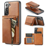 Fierre Shann Oil Wax Vegan Leather Magnetic Card Holder Retro Phone Case, For Galaxy S22 Ultra 5G, For Galaxy S22+ 5G, For Galaxy S22 5G