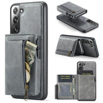 Fierre Shann Oil Wax Vegan Leather Magnetic Card Holder Retro Phone Case, For Galaxy S22 Ultra 5G, For Galaxy S22+ 5G, For Galaxy S22 5G
