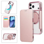 Custodia per telefono ultra sottile in ecopelle con supporto girevole e placcatura magnetica., For iPhone 17e / 16e, For iPhone 17 Pro Max, For iPhone 17 Pro