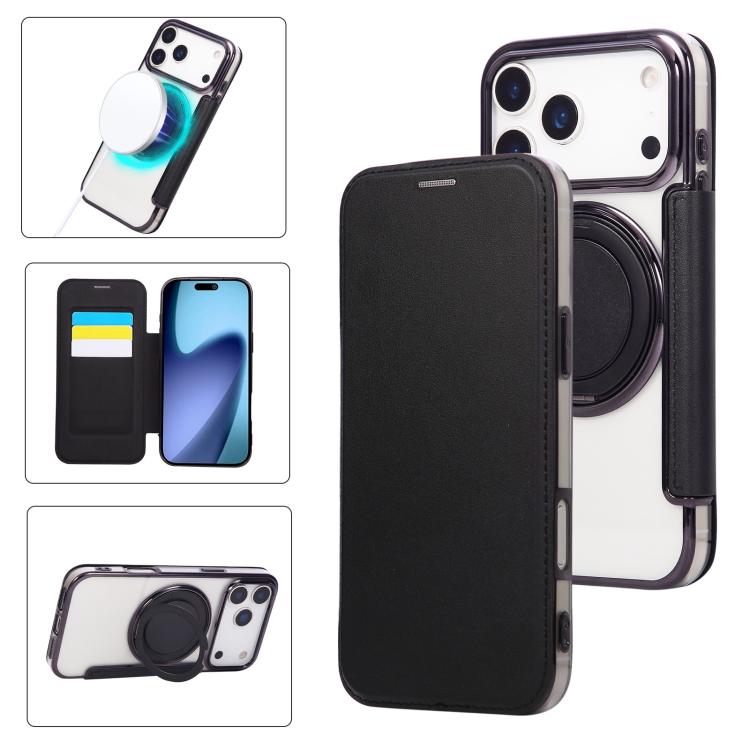 Custodia per telefono ultra sottile in ecopelle con supporto girevole e placcatura magnetica., For iPhone 17e / 16e, For iPhone 17 Pro Max, For iPhone 17 Pro