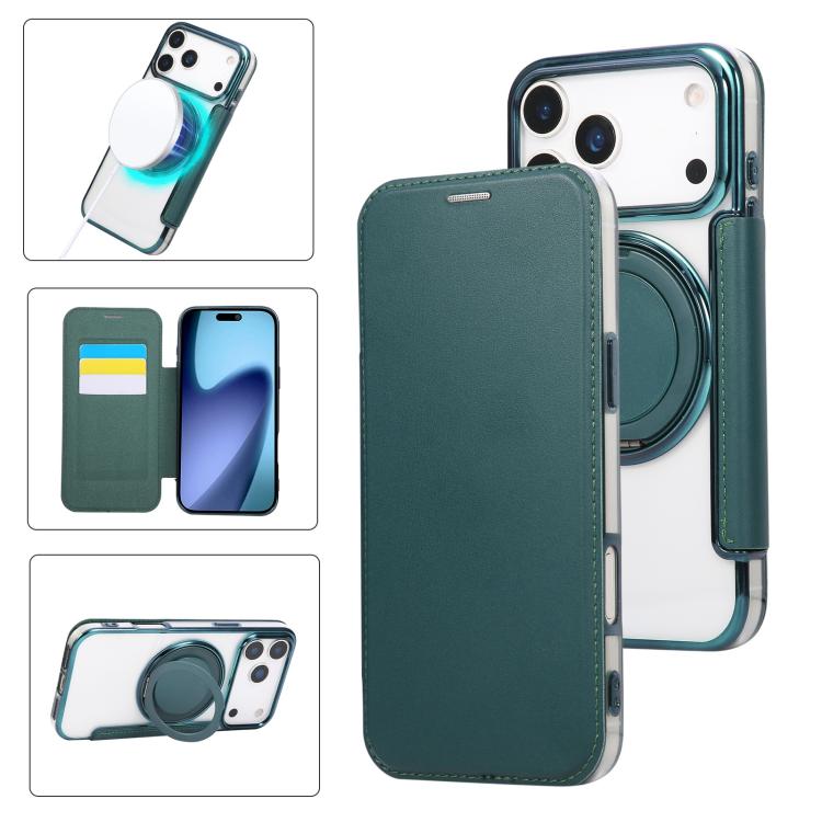 Custodia per telefono ultra sottile in ecopelle con supporto girevole e placcatura magnetica., For iPhone 17e / 16e, For iPhone 17 Pro Max, For iPhone 17 Pro