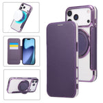Custodia per telefono ultra sottile in ecopelle con supporto girevole e placcatura magnetica., For iPhone 17e / 16e, For iPhone 17 Pro Max, For iPhone 17 Pro