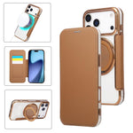 Custodia per telefono ultra sottile in ecopelle con supporto girevole e placcatura magnetica., For iPhone 17e / 16e, For iPhone 17 Pro Max, For iPhone 17 Pro