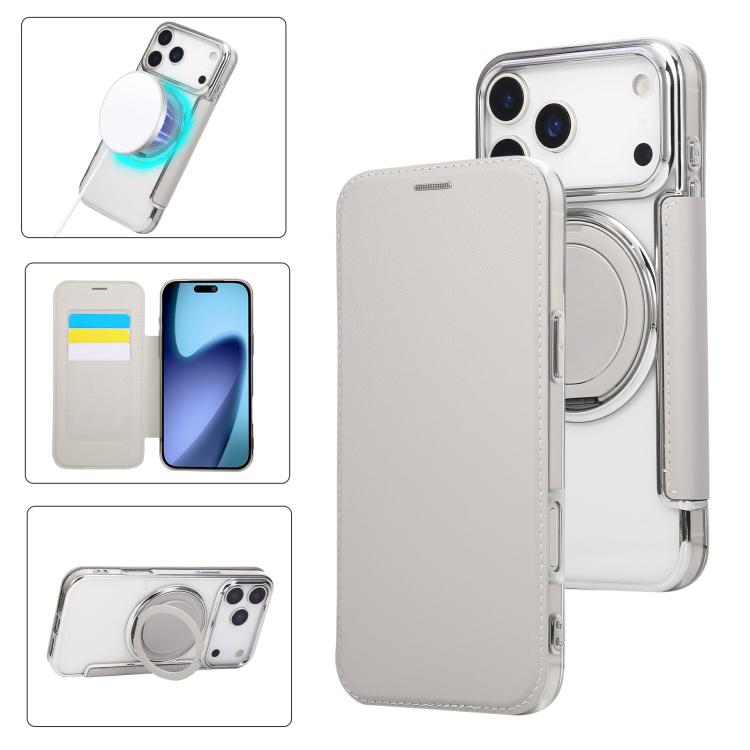 Custodia per telefono ultra sottile in ecopelle con supporto girevole e placcatura magnetica., For iPhone 17e / 16e, For iPhone 17 Pro Max, For iPhone 17 Pro