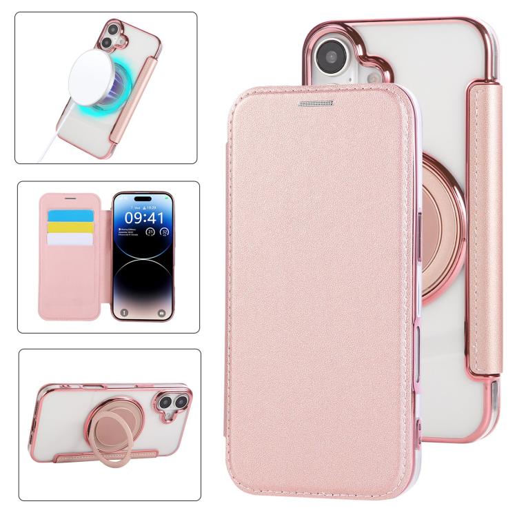 Custodia per telefono ultra sottile in ecopelle con supporto girevole e placcatura magnetica., For iPhone 17, For iPhone Air, For iPhone 16 Pro Max