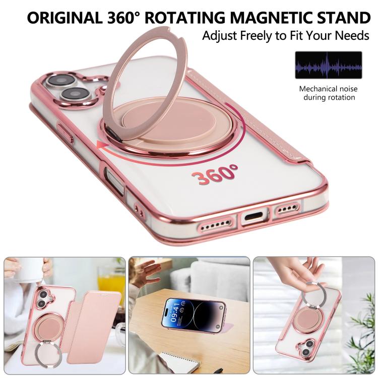 Custodia per telefono ultra sottile in ecopelle con supporto girevole e placcatura magnetica., For iPhone 17, For iPhone Air, For iPhone 16 Pro Max