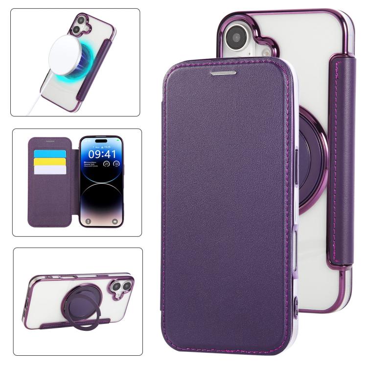 Custodia per telefono ultra sottile in ecopelle con supporto girevole e placcatura magnetica., For iPhone 17, For iPhone Air, For iPhone 16 Pro Max