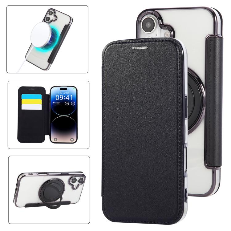 Custodia per telefono ultra sottile in ecopelle con supporto girevole e placcatura magnetica., For iPhone 17, For iPhone Air, For iPhone 16 Pro Max