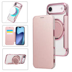 Custodia per telefono ultra sottile in ecopelle con supporto girevole e placcatura magnetica., For iPhone 17, For iPhone Air, For iPhone 16 Pro Max