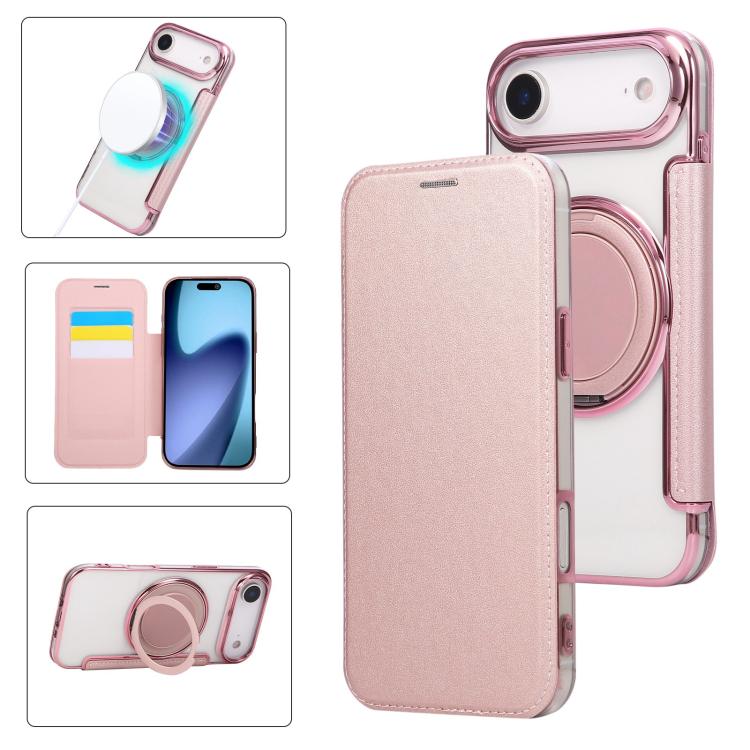 Custodia per telefono ultra sottile in ecopelle con supporto girevole e placcatura magnetica., For iPhone 17, For iPhone Air, For iPhone 16 Pro Max