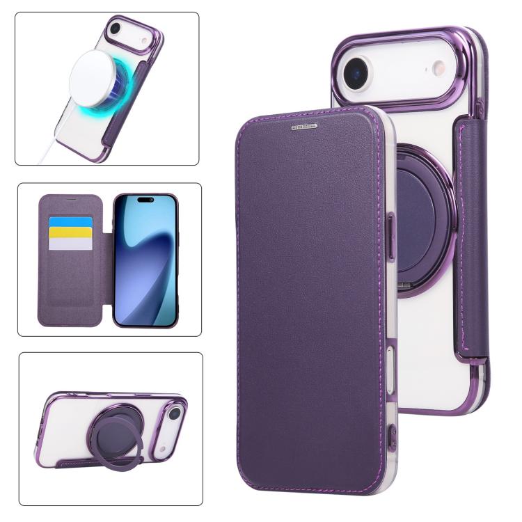 Custodia per telefono ultra sottile in ecopelle con supporto girevole e placcatura magnetica., For iPhone 17, For iPhone Air, For iPhone 16 Pro Max