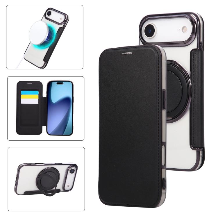 Custodia per telefono ultra sottile in ecopelle con supporto girevole e placcatura magnetica., For iPhone 17, For iPhone Air, For iPhone 16 Pro Max
