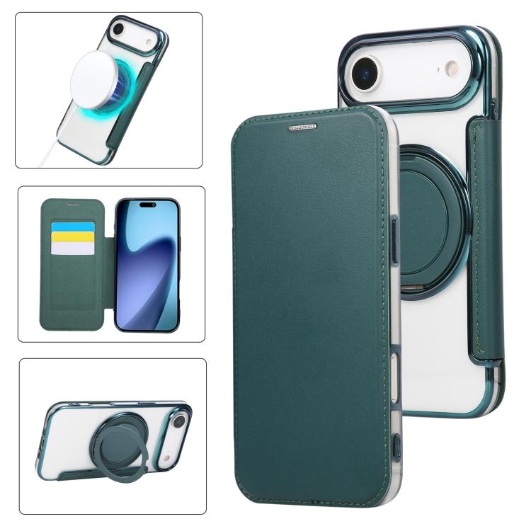 Custodia per telefono ultra sottile in ecopelle con supporto girevole e placcatura magnetica., For iPhone 17, For iPhone Air, For iPhone 16 Pro Max