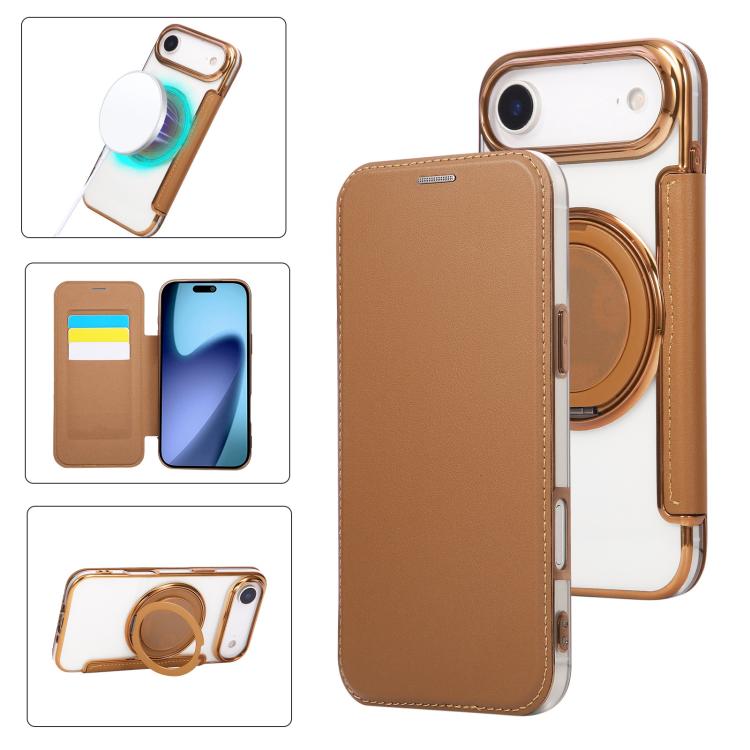 Custodia per telefono ultra sottile in ecopelle con supporto girevole e placcatura magnetica., For iPhone 17, For iPhone Air, For iPhone 16 Pro Max